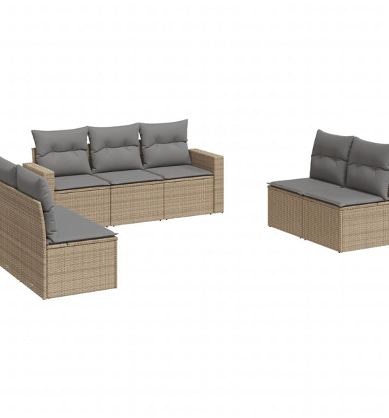 7-tlg. Garten-Sofagarnitur mit Kissen Beige Poly Rattan