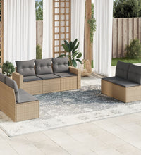 7-tlg. Garten-Sofagarnitur mit Kissen Beige Poly Rattan