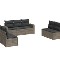 7-tlg. Garten-Sofagarnitur mit Kissen Grau Poly Rattan