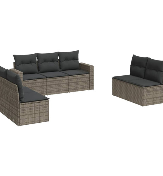 7-tlg. Garten-Sofagarnitur mit Kissen Grau Poly Rattan