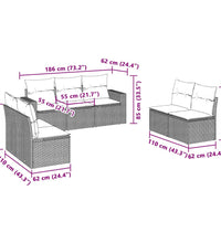 7-tlg. Garten-Sofagarnitur mit Kissen Hellgrau Poly Rattan