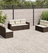 7-tlg. Garten-Sofagarnitur mit Kissen Braun Poly Rattan