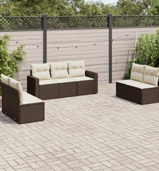 7-tlg. Garten-Sofagarnitur mit Kissen Braun Poly Rattan