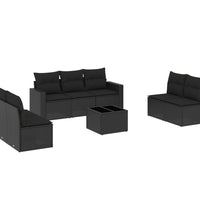8-tlg. Garten-Sofagarnitur mit Kissen Schwarz Poly Rattan