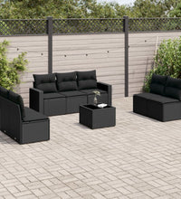 8-tlg. Garten-Sofagarnitur mit Kissen Schwarz Poly Rattan