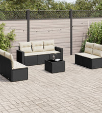 8-tlg. Garten-Sofagarnitur mit Kissen Schwarz Poly Rattan