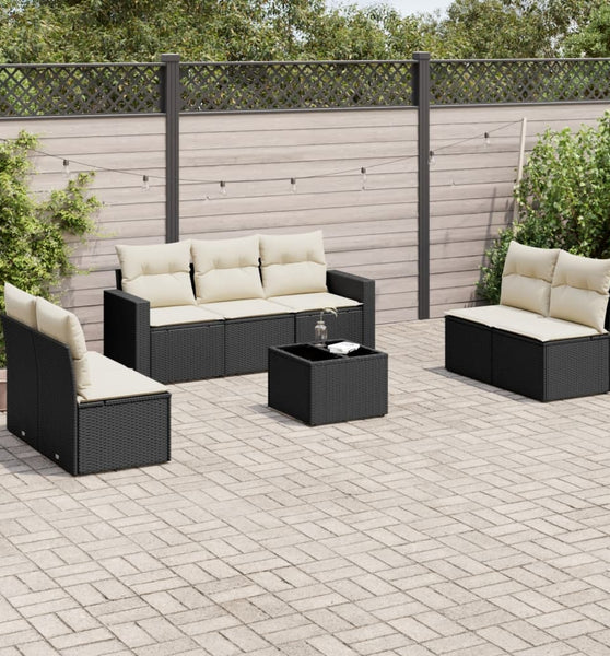 8-tlg. Garten-Sofagarnitur mit Kissen Schwarz Poly Rattan