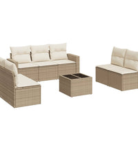 8-tlg. Garten-Sofagarnitur mit Kissen Beige Poly Rattan