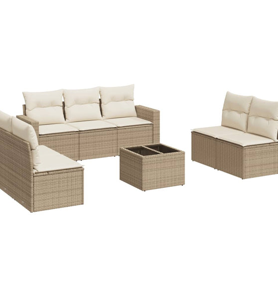 8-tlg. Garten-Sofagarnitur mit Kissen Beige Poly Rattan