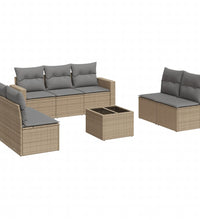 8-tlg. Garten-Sofagarnitur mit Kissen Beige Poly Rattan