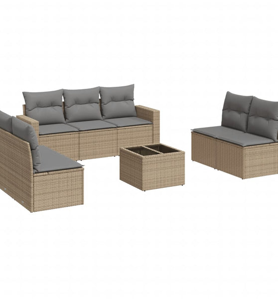 8-tlg. Garten-Sofagarnitur mit Kissen Beige Poly Rattan