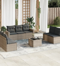 8-tlg. Garten-Sofagarnitur mit Kissen Grau Poly Rattan