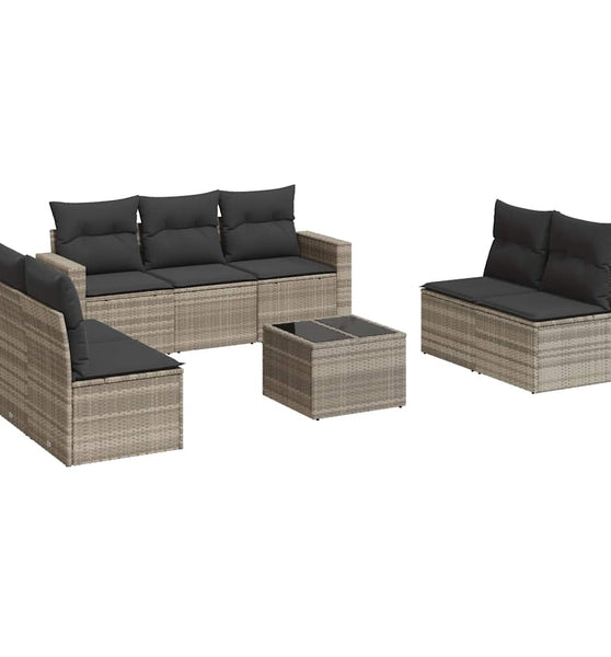 8-tlg. Garten-Sofagarnitur mit Kissen Hellgrau Poly Rattan