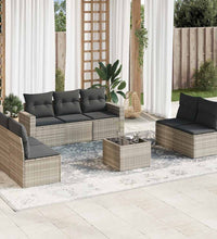 8-tlg. Garten-Sofagarnitur mit Kissen Hellgrau Poly Rattan
