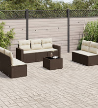 8-tlg. Garten-Sofagarnitur mit Kissen Braun Poly Rattan