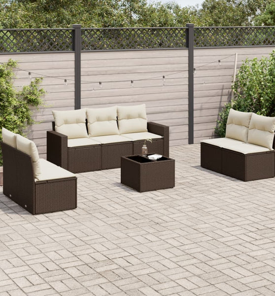 8-tlg. Garten-Sofagarnitur mit Kissen Braun Poly Rattan