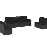 8-tlg. Garten-Sofagarnitur mit Kissen Schwarz Poly Rattan