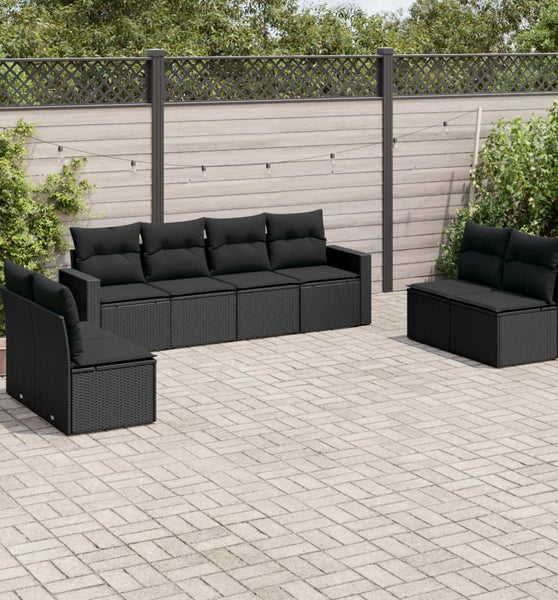 8-tlg. Garten-Sofagarnitur mit Kissen Schwarz Poly Rattan