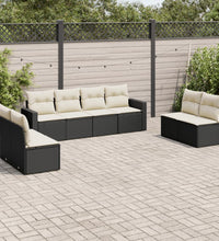 8-tlg. Garten-Sofagarnitur mit Kissen Schwarz Poly Rattan