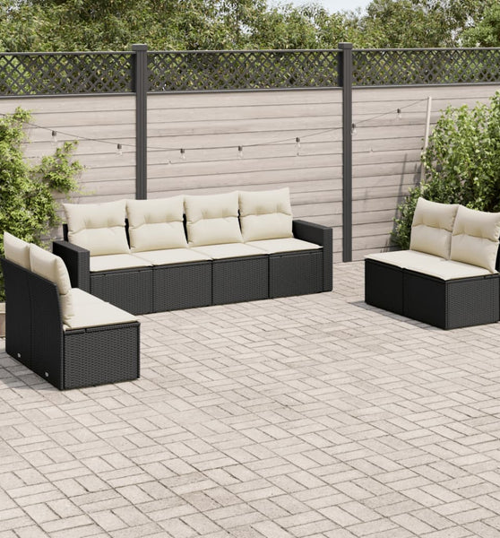 8-tlg. Garten-Sofagarnitur mit Kissen Schwarz Poly Rattan