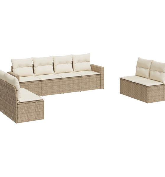 8-tlg. Garten-Sofagarnitur mit Kissen Beige Poly Rattan