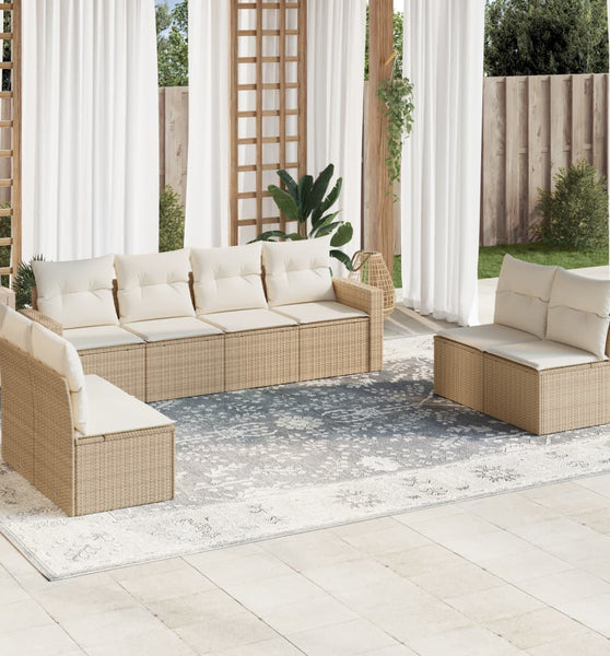 8-tlg. Garten-Sofagarnitur mit Kissen Beige Poly Rattan