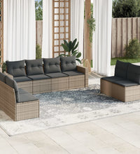 8-tlg. Garten-Sofagarnitur mit Kissen Grau Poly Rattan