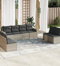 8-tlg. Garten-Sofagarnitur mit Kissen Hellgrau Poly Rattan