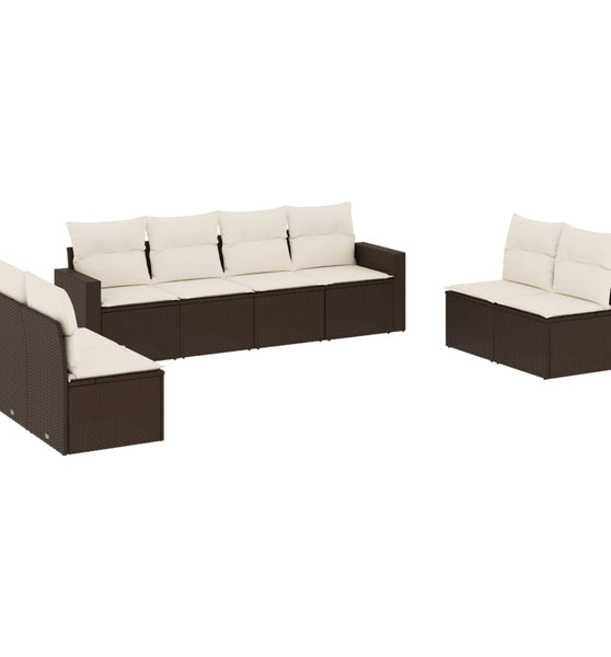8-tlg. Garten-Sofagarnitur mit Kissen Braun Poly Rattan