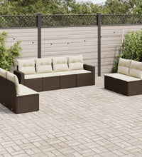 8-tlg. Garten-Sofagarnitur mit Kissen Braun Poly Rattan