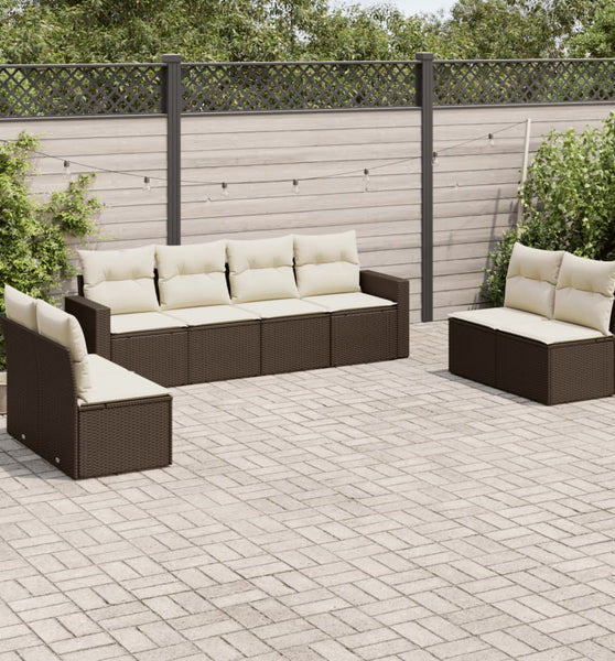 8-tlg. Garten-Sofagarnitur mit Kissen Braun Poly Rattan