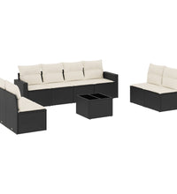 9-tlg. Garten-Sofagarnitur mit Kissen Schwarz Poly Rattan