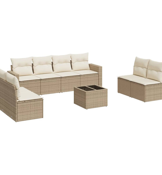 9-tlg. Garten-Sofagarnitur mit Kissen Beige Poly Rattan