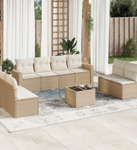 9-tlg. Garten-Sofagarnitur mit Kissen Beige Poly Rattan