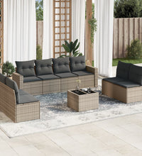 9-tlg. Garten-Sofagarnitur mit Kissen Grau Poly Rattan