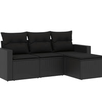 4-tlg. Garten-Sofagarnitur mit Kissen Schwarz Poly Rattan