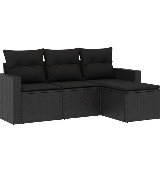 4-tlg. Garten-Sofagarnitur mit Kissen Schwarz Poly Rattan