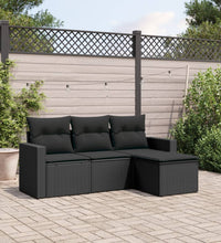 4-tlg. Garten-Sofagarnitur mit Kissen Schwarz Poly Rattan