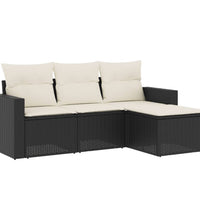 4-tlg. Garten-Sofagarnitur mit Kissen Schwarz Poly Rattan