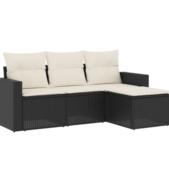 4-tlg. Garten-Sofagarnitur mit Kissen Schwarz Poly Rattan