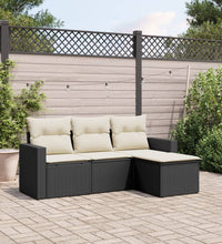 4-tlg. Garten-Sofagarnitur mit Kissen Schwarz Poly Rattan
