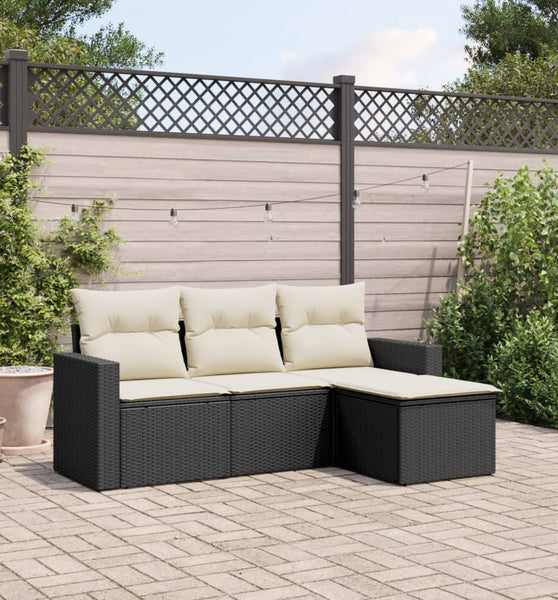 4-tlg. Garten-Sofagarnitur mit Kissen Schwarz Poly Rattan