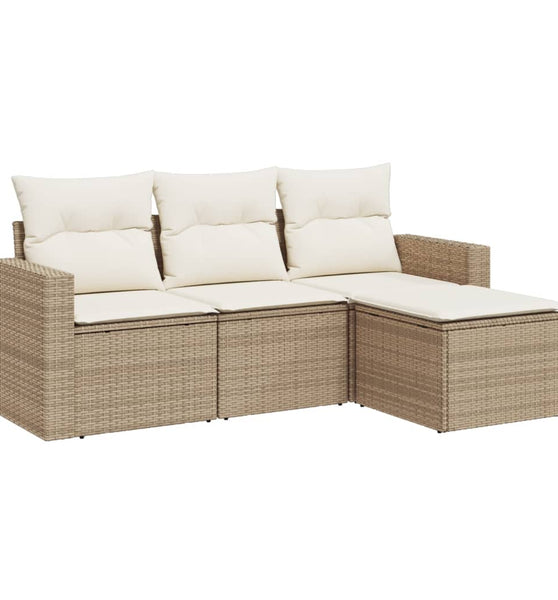 4-tlg. Garten-Sofagarnitur mit Kissen Beige Poly Rattan