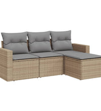 4-tlg. Garten-Sofagarnitur mit Kissen Beige Poly Rattan