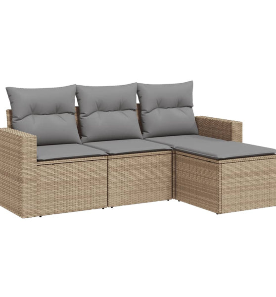 4-tlg. Garten-Sofagarnitur mit Kissen Beige Poly Rattan