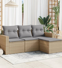 4-tlg. Garten-Sofagarnitur mit Kissen Beige Poly Rattan