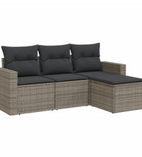 4-tlg. Garten-Sofagarnitur mit Kissen Grau Poly Rattan