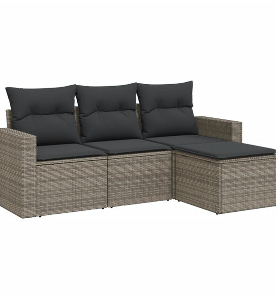 4-tlg. Garten-Sofagarnitur mit Kissen Grau Poly Rattan