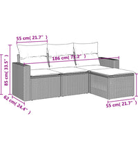 4-tlg. Garten-Sofagarnitur mit Kissen Grau Poly Rattan