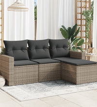 4-tlg. Garten-Sofagarnitur mit Kissen Grau Poly Rattan